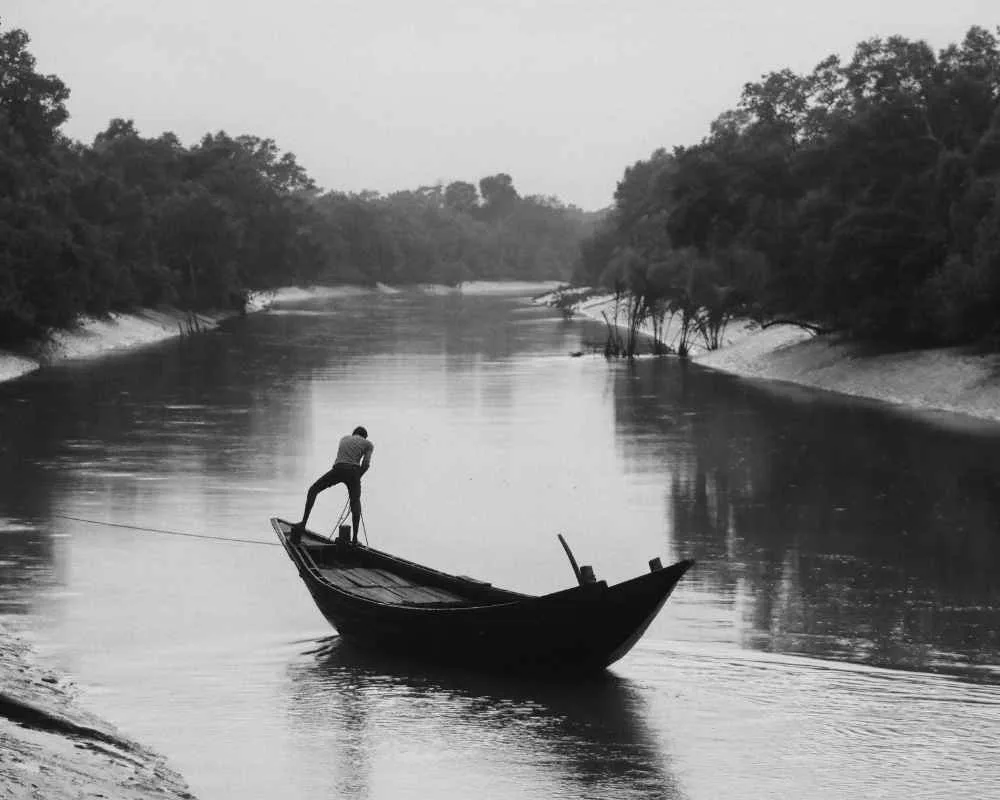 Local fisherman docking ferry boat in Sundarban forest