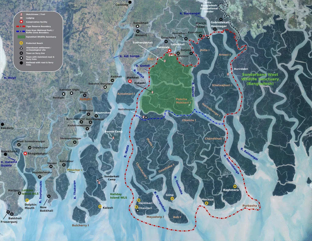 Map of Royal Bengal Tiger zones in Indian Sundarbans forest
