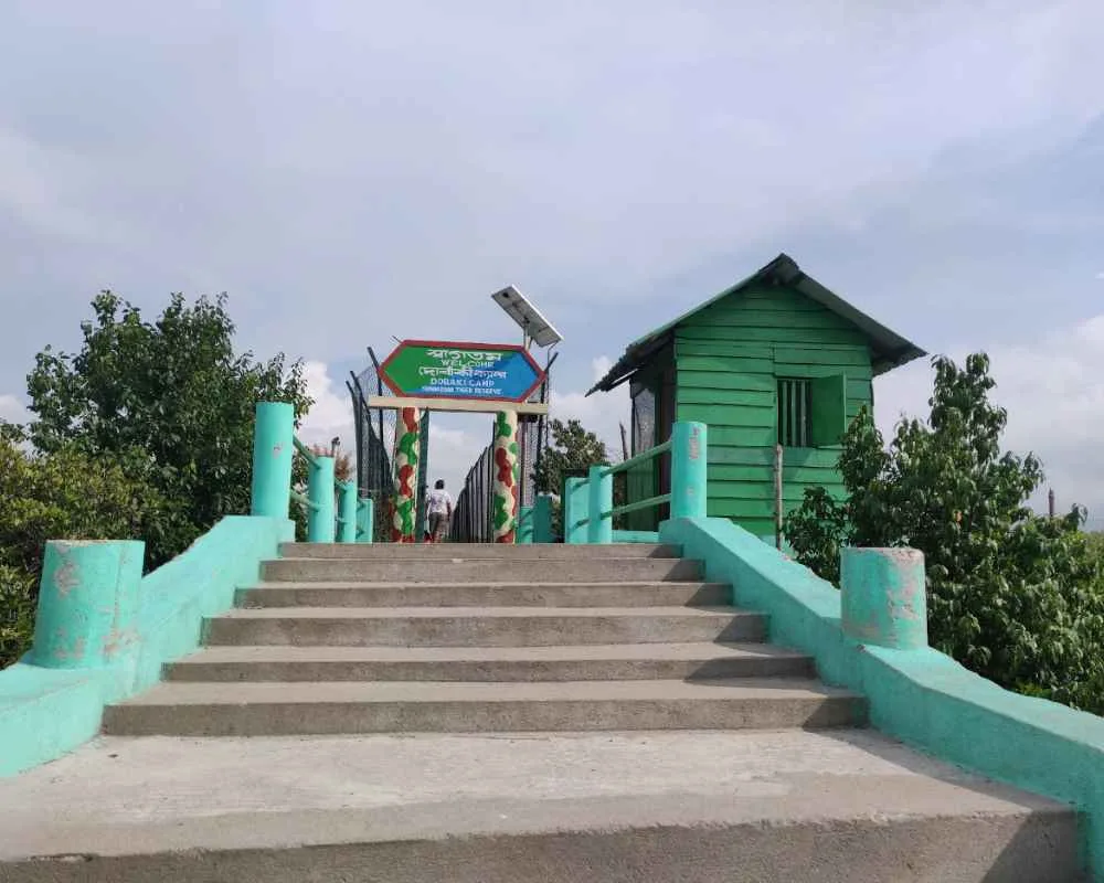 Dobanki Camp canopy walk entry gate with stairs in Sundarban