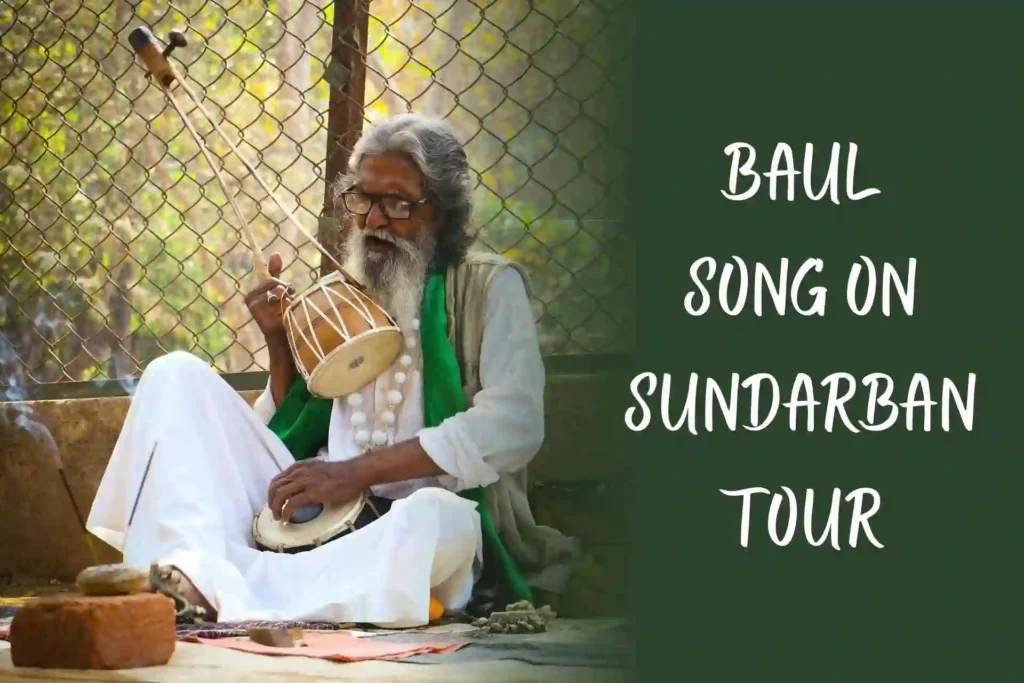 Creative image of Baul song on Sundarban tour with person holding ektara.