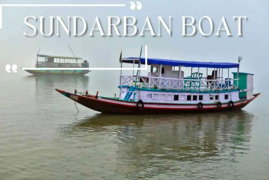 Creative design showing a Sundarban tour boat sailing on the river with heading text.