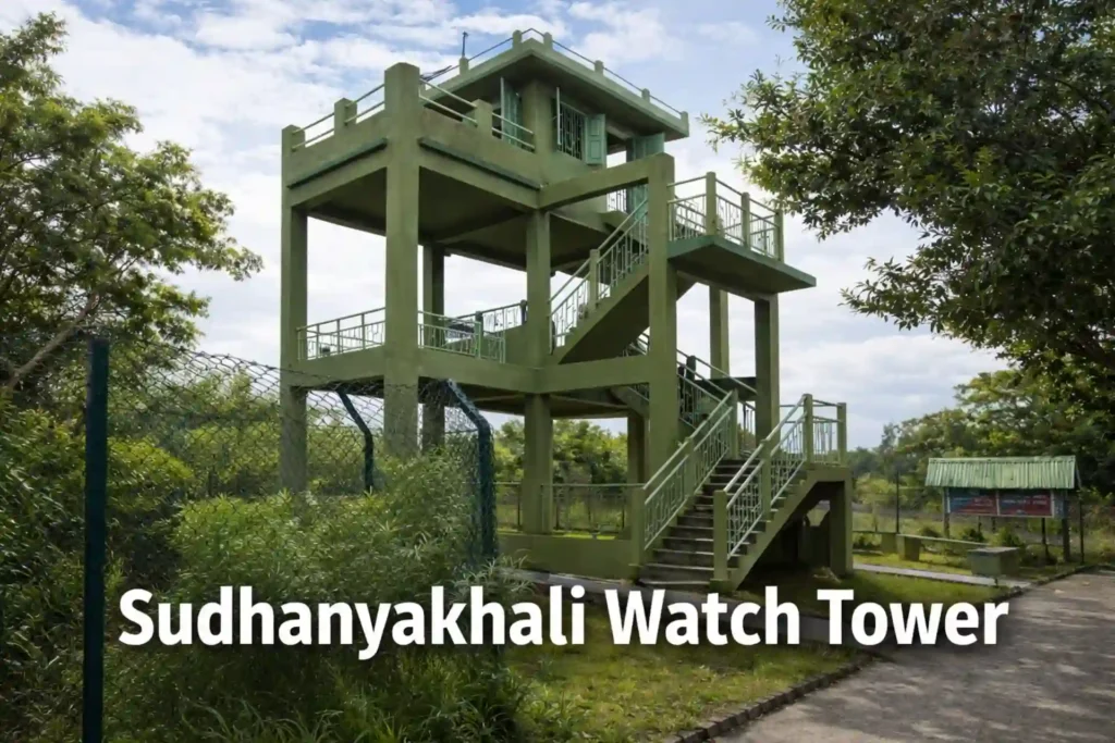 sudhanyakhali watch tower​ two floor structure with stairs and protective fencing inside Sundarban National Park
