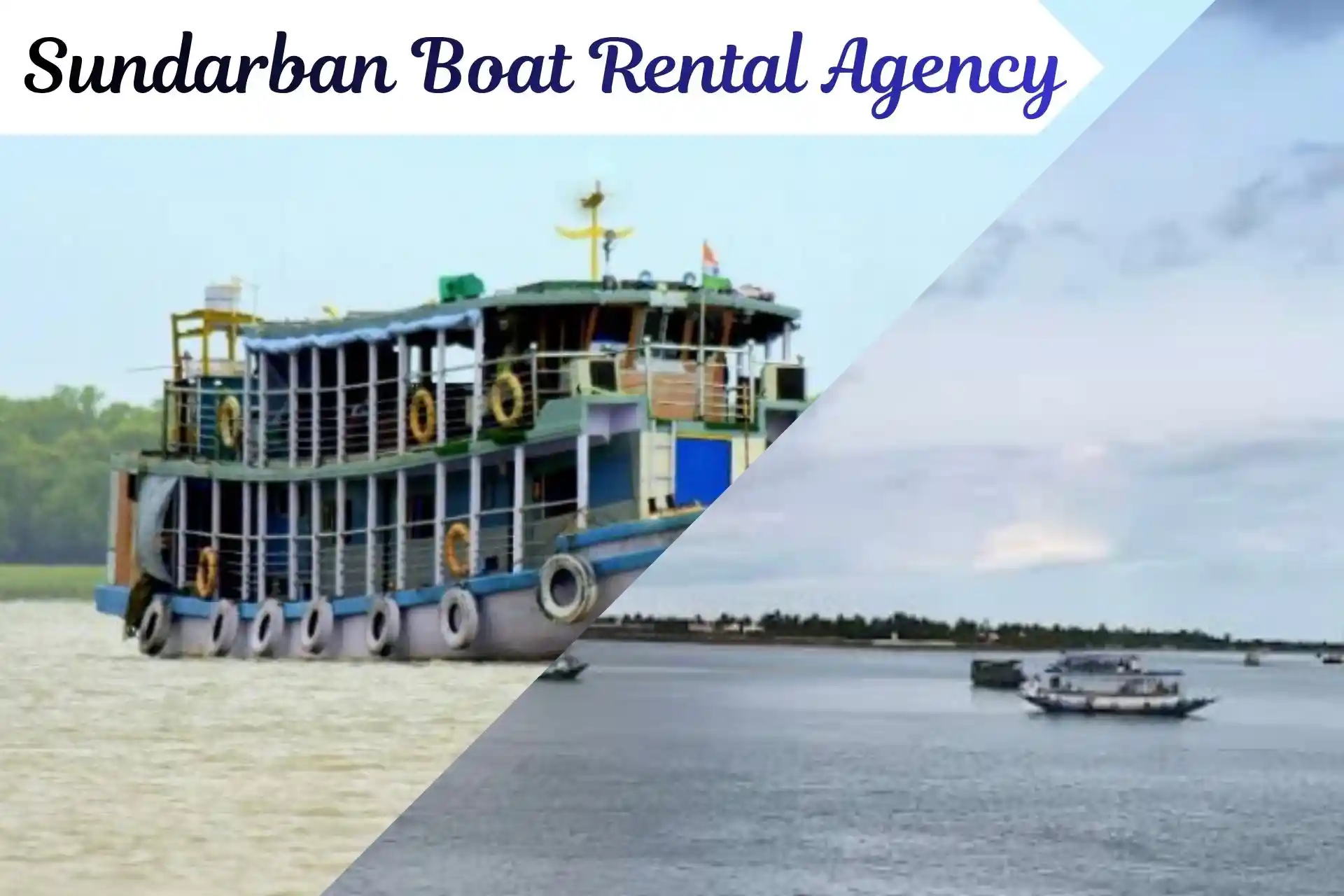 Houseboat and tourist boats sailing in Sundarban river during private boat rental journey