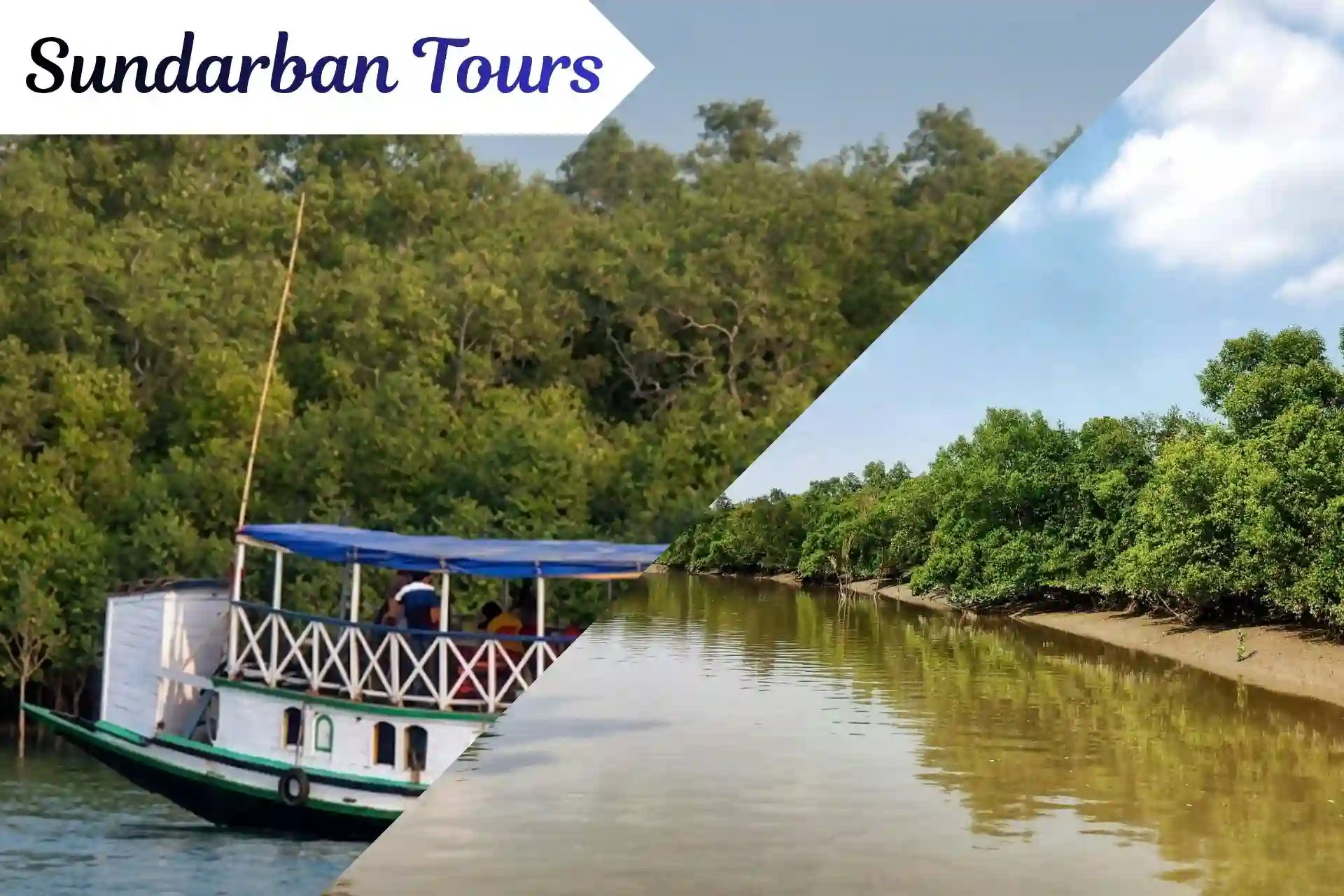 Sundarban safari boat traveling through mangrove river during sightseeing and wildlife tour