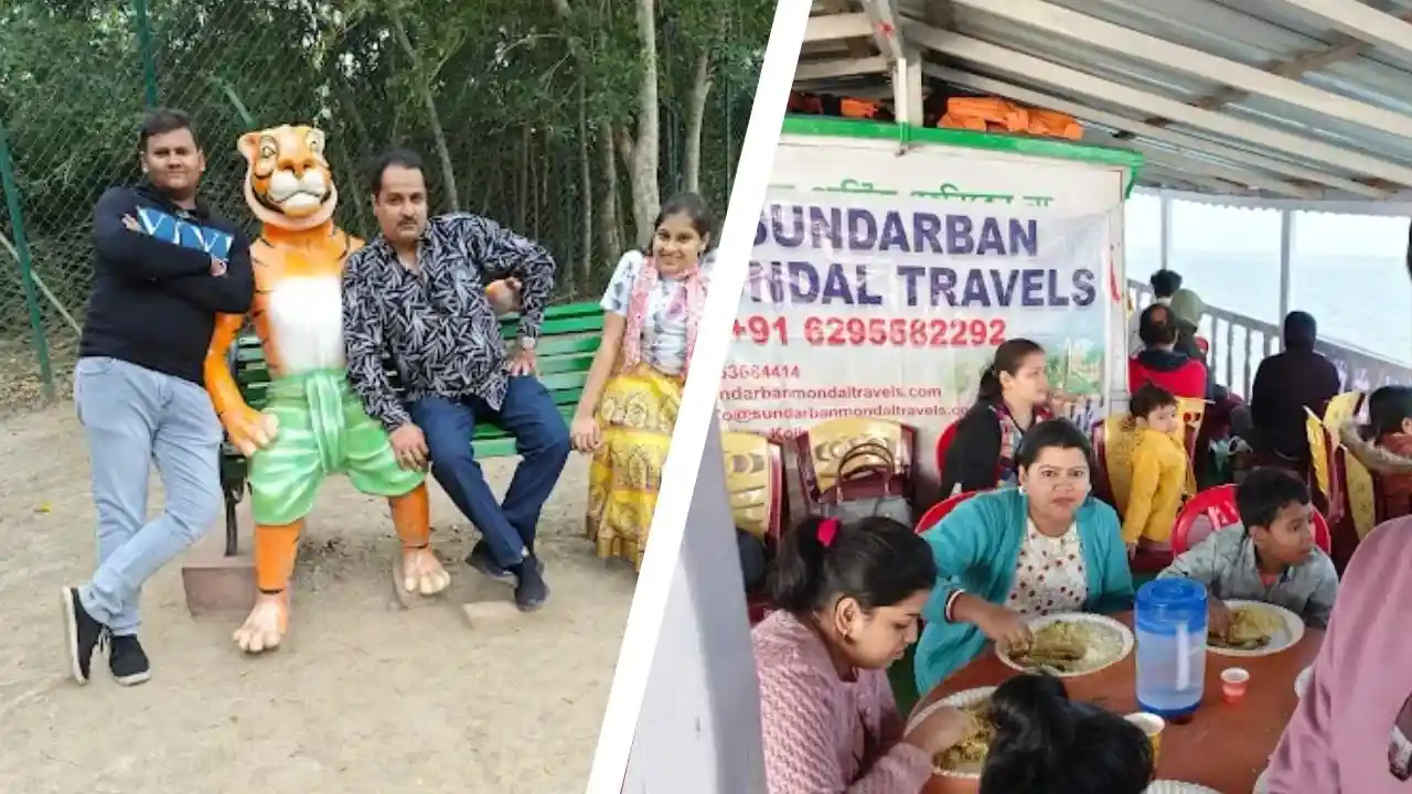 Sundarban tour booking service with happy travelers at Sudhanyakhali Watch Tower and boat dining
