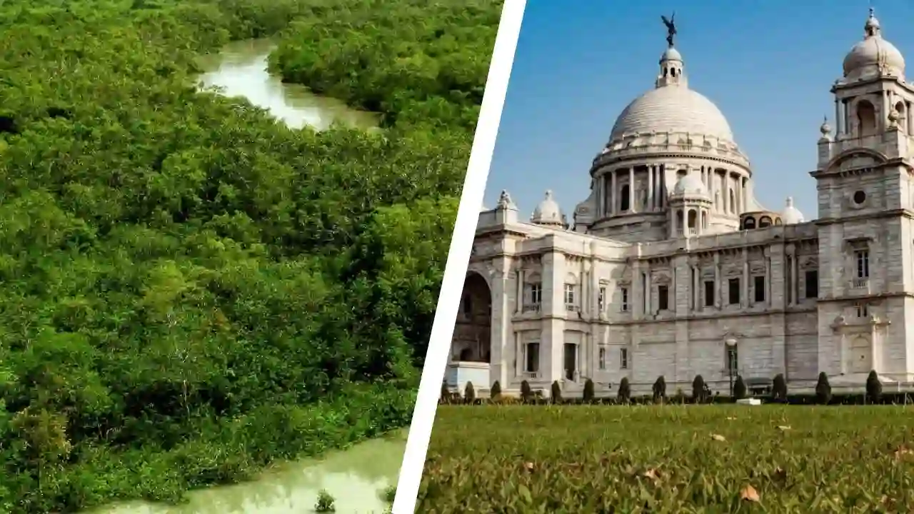 Victoria Memorial and Sundarban river forest representing Sundarban tour package from Kolkata