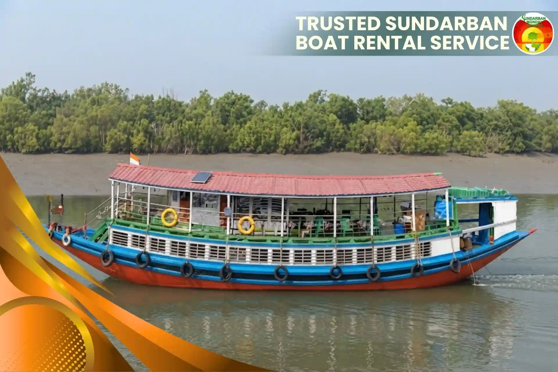 Beautiful safari boat on the Sundarban river representing Sundarban Boat Rental Service