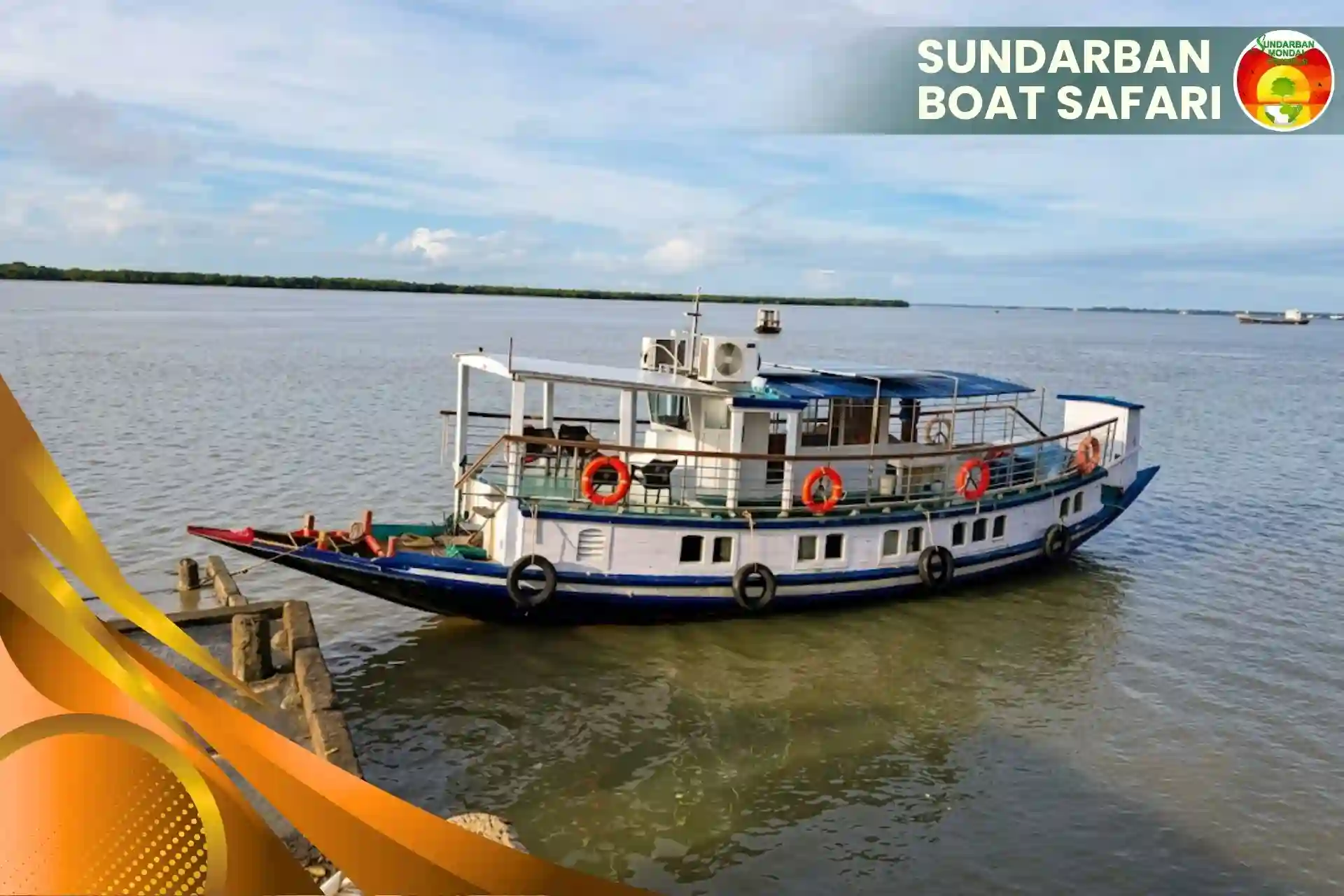 AC tourist boat at Sundarban ferry ghat for Sundarban boat safari experience