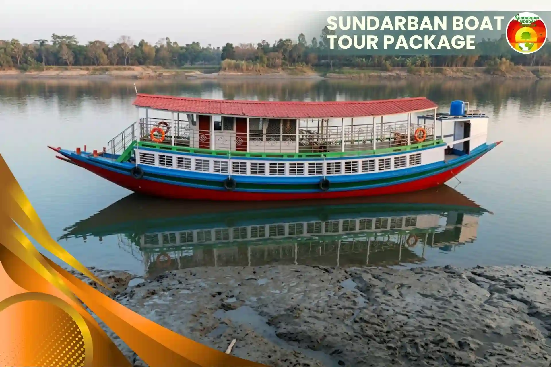 Large tourist cruise boat for Sundarban boat tour package on the Sundarban river