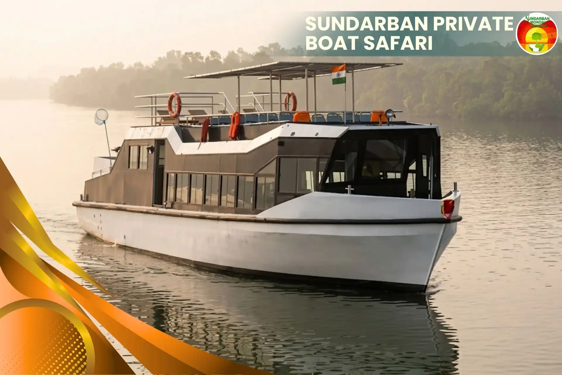 Luxury AC cruise boat for private Sundarban boat safari on the Sundarban river